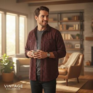 ORIGINAL SUPERSOFT Stretch Red/Black Plaid Fleece Flannel Men's Shirt Size L